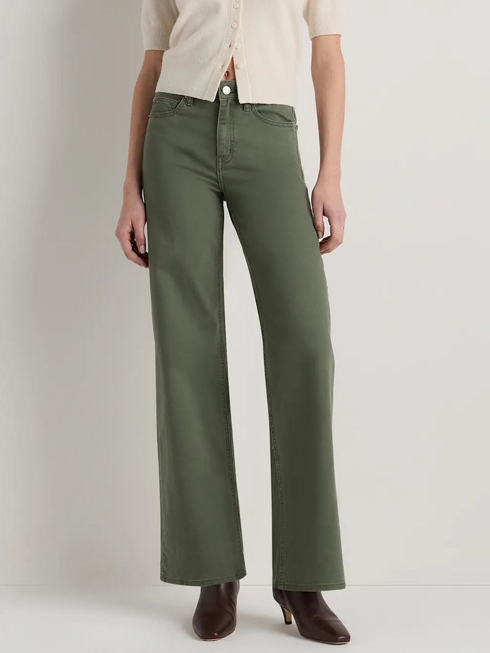 Quince Bella Stretch Wide Leg Jeans 30” Sage Green Size 27